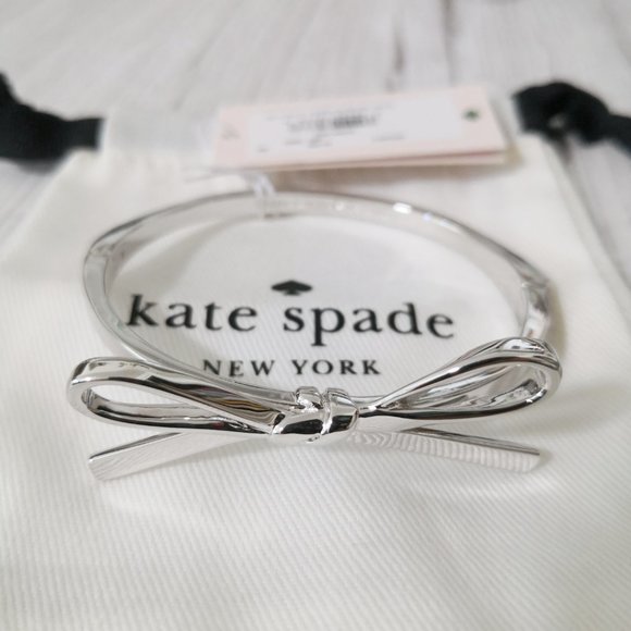 NWT Kate Spade Skinny Mini Bow Bangle in Silver w Pouch O0RU2912 $78 - Picture 5 of 5